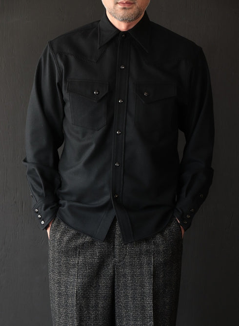 Black Sign 1940s Wool Flannel Cowboy Formal Shirt